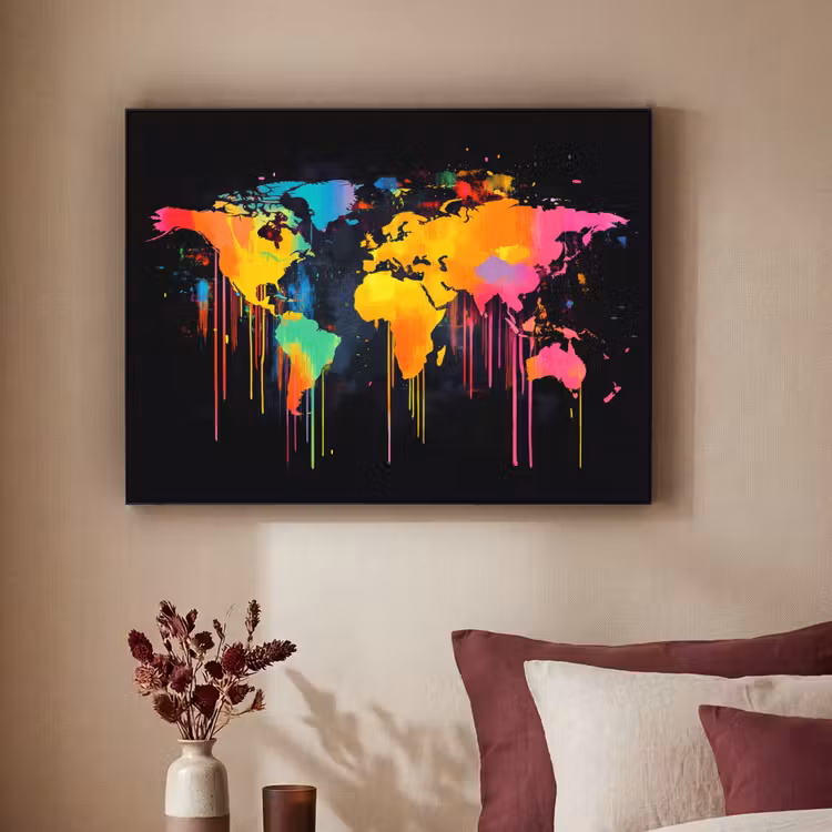 Art Frame - Wereldkaart - Verf - Kleurrijk - Graffiti - Wereld — 2