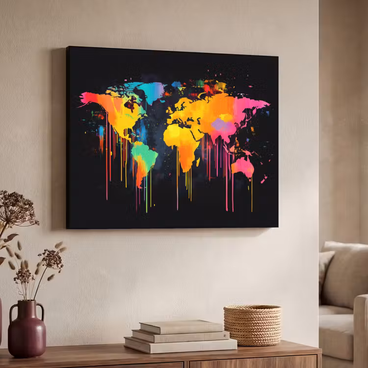 Art Frame - Wereldkaart - Verf - Kleurrijk - Graffiti - Wereld — 4