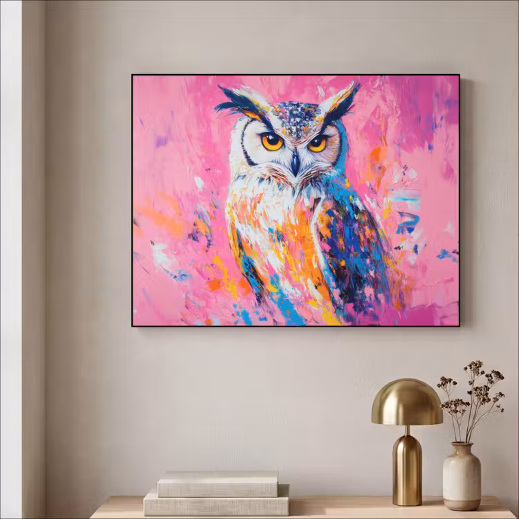 Art Frame - Uil - Roze - Blauw - Verf - Abstract — 3