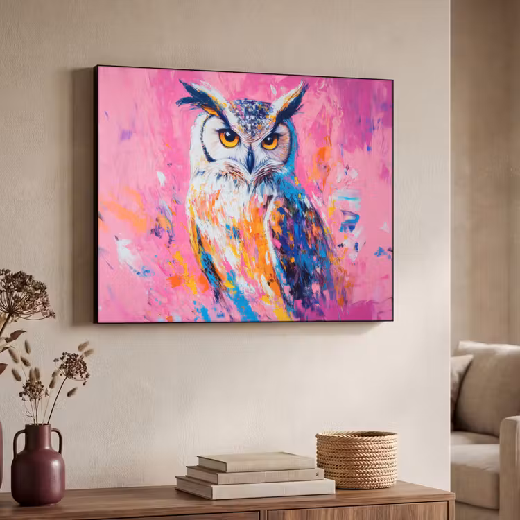 Art Frame - Uil - Roze - Blauw - Verf - Abstract — 4