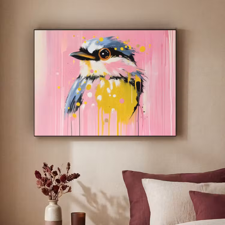 Art Frame - Vogel - Roze - Geel - Blauw — 2