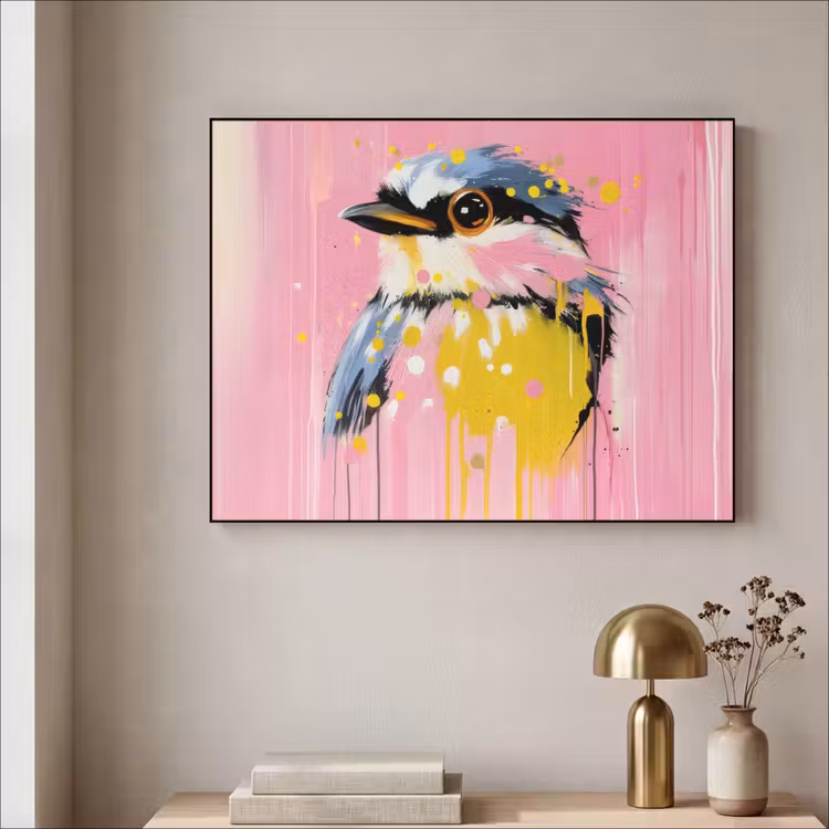 Art Frame - Vogel - Roze - Geel - Blauw — 3