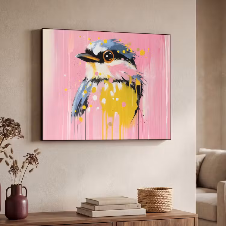 Art Frame - Vogel - Roze - Geel - Blauw — 4