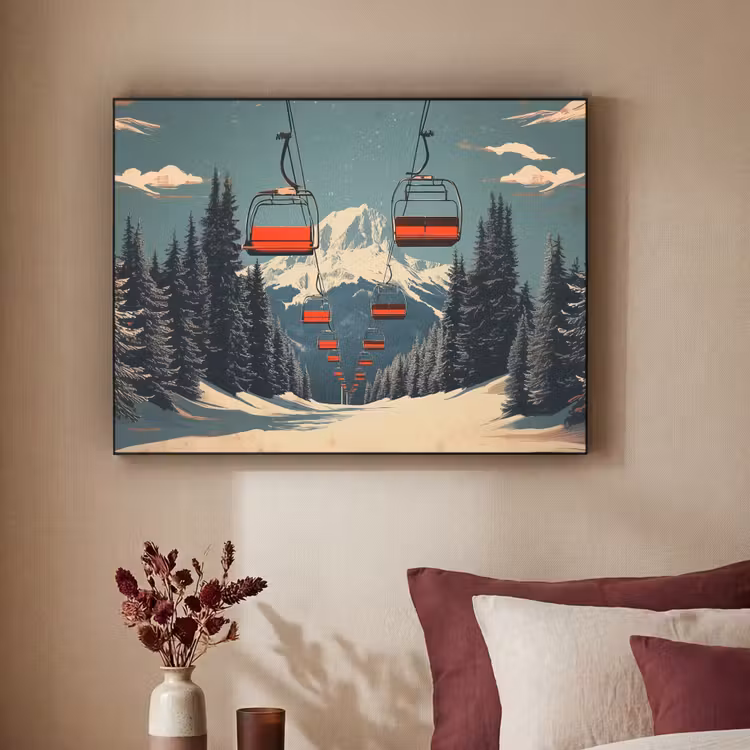 Art Frame - Sneeuw - Skilift - Rood - Bomen — 2