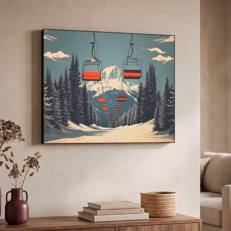 Art Frame - Sneeuw - Skilift - Rood - Bomen — 4