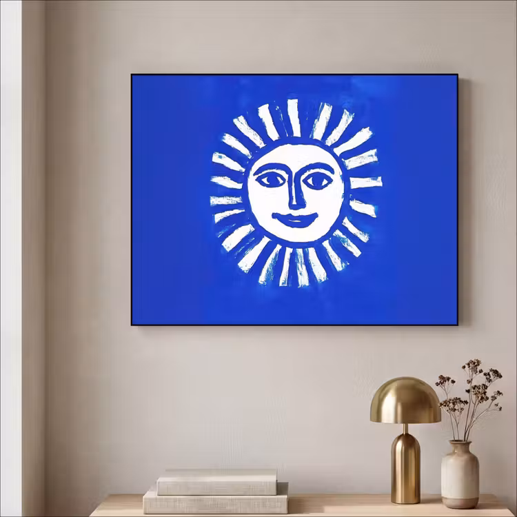Art Frame - Zon - Gezicht - Penseelstructuur - Blauw — 3