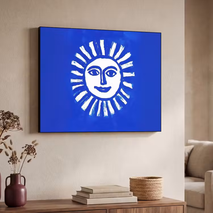Art Frame - Zon - Gezicht - Penseelstructuur - Blauw — 4