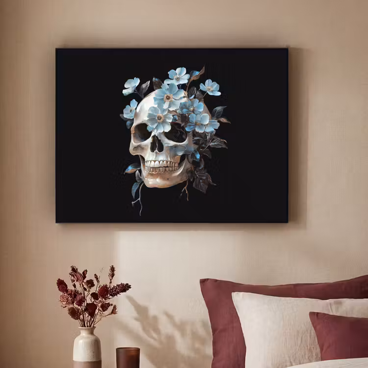 Art Frame - Schedel - Blauw - Bloemen - Bladeren — 2