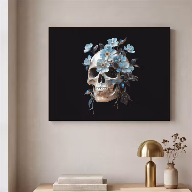 Art Frame - Schedel - Blauw - Bloemen - Bladeren — 3