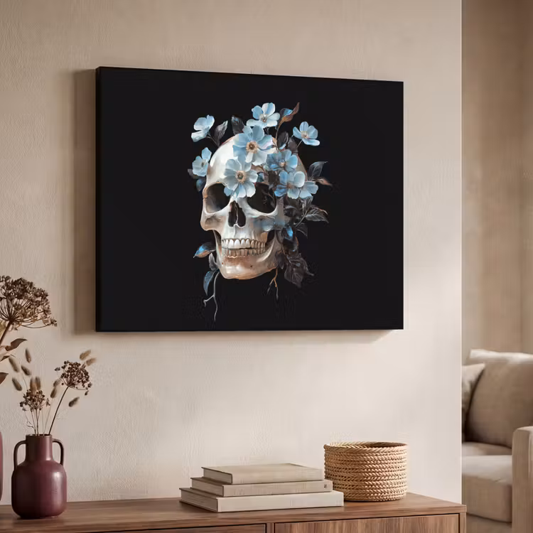 Art Frame - Schedel - Blauw - Bloemen - Bladeren — 4
