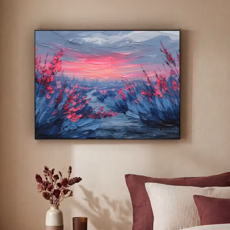Art Frame - Schilderij - Zonsondergang - Bloemen - Rivier — 2