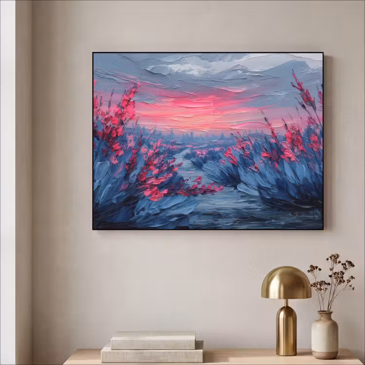 Art Frame - Schilderij - Zonsondergang - Bloemen - Rivier — 3