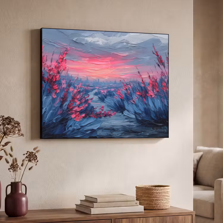Art Frame - Schilderij - Zonsondergang - Bloemen - Rivier — 4