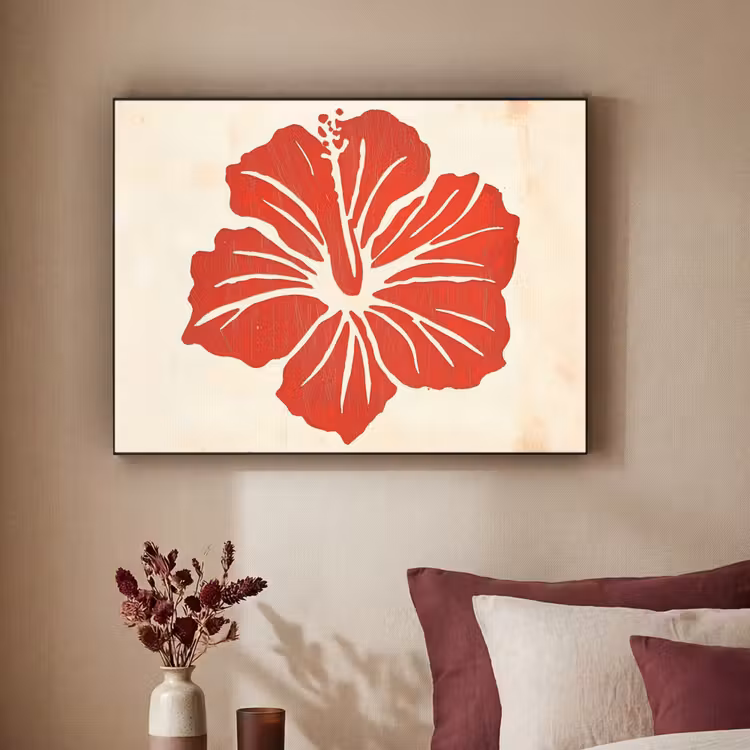 Art Frame - Rode hibiscusbloem - Textuur achtergrond - Beige — 2