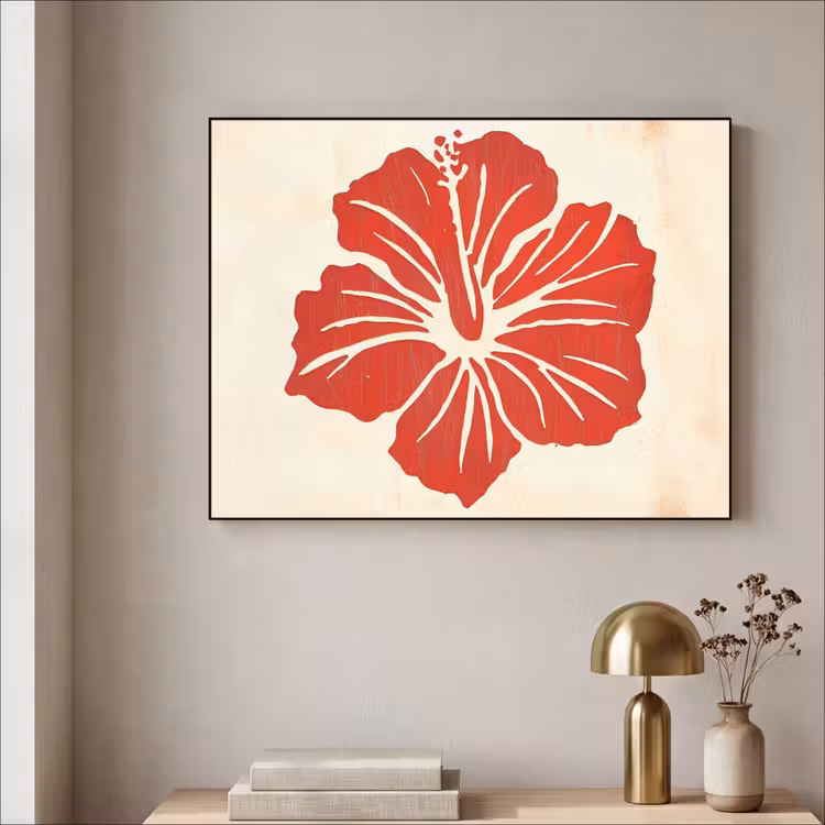 Art Frame - Rode hibiscusbloem - Textuur achtergrond - Beige — 3