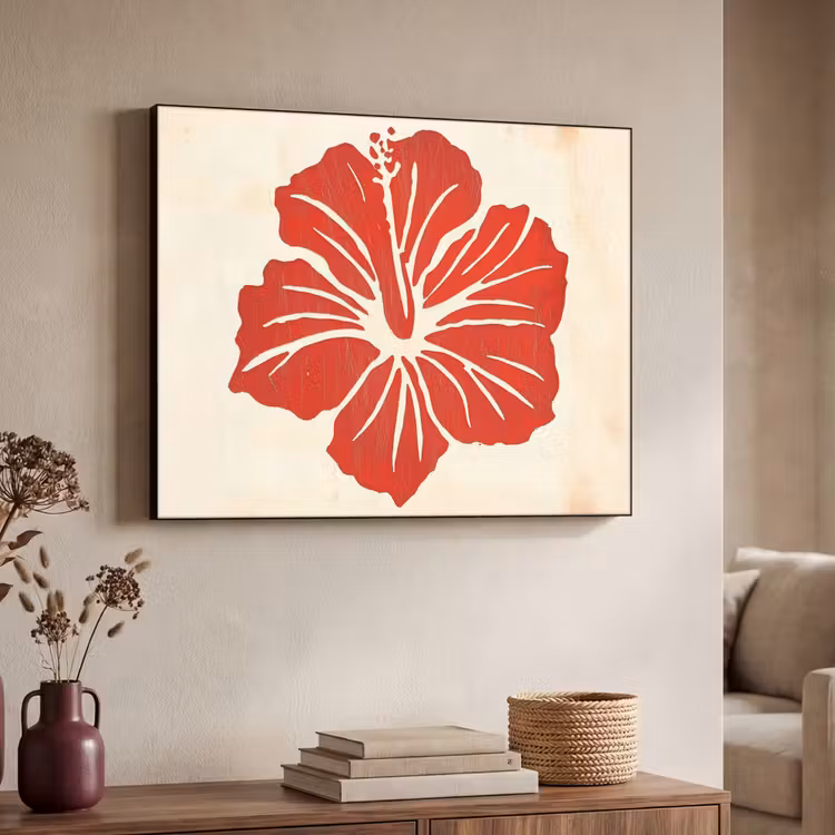 Art Frame - Rode hibiscusbloem - Textuur achtergrond - Beige — 4