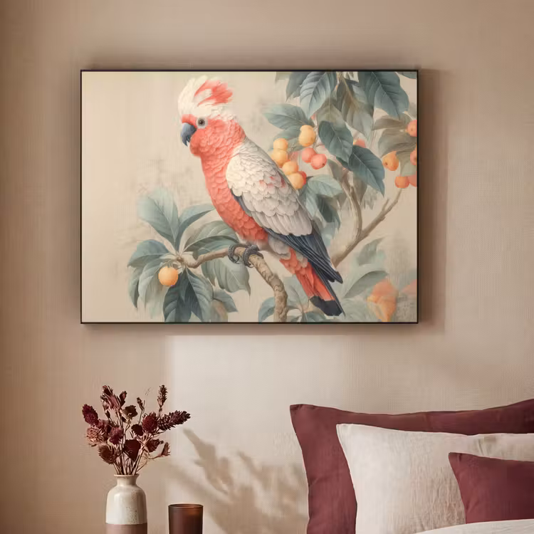 Art Frame - Roze kuifkaketoe - Tak met vruchten - Bladeren — 2