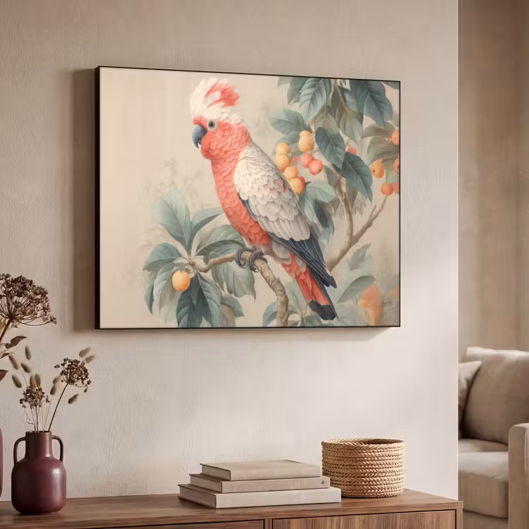 Art Frame - Roze kuifkaketoe - Tak met vruchten - Bladeren — 4