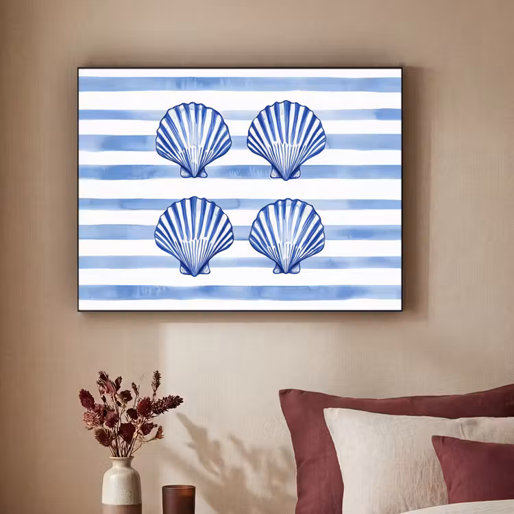 Art Frame - Vier schelpen - Blauw - Wit - Strepen — 2
