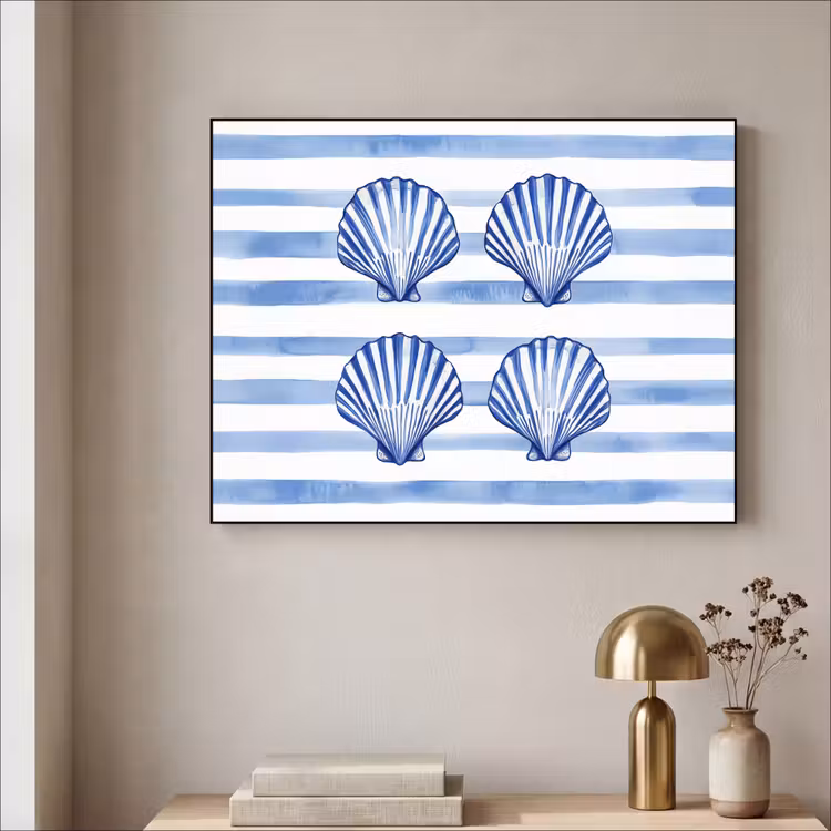 Art Frame - Vier schelpen - Blauw - Wit - Strepen — 3