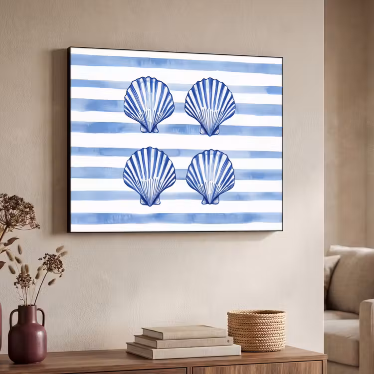 Art Frame - Vier schelpen - Blauw - Wit - Strepen — 4