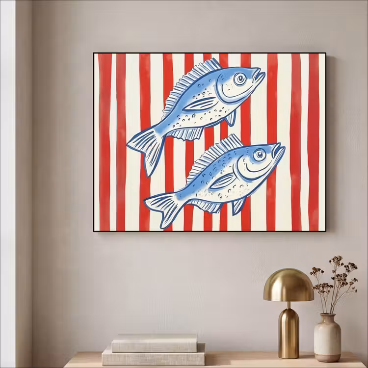 Art Frame - Vissen - Verticale strepen - Blauw - Rood — 3