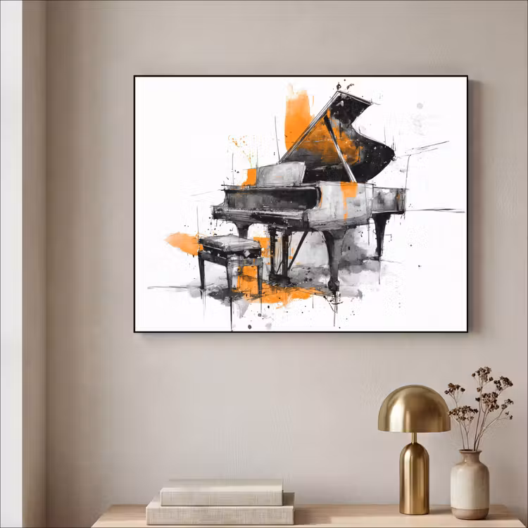 Art Frame - Piano - Oranje - Zwart - schets lijnen — 3