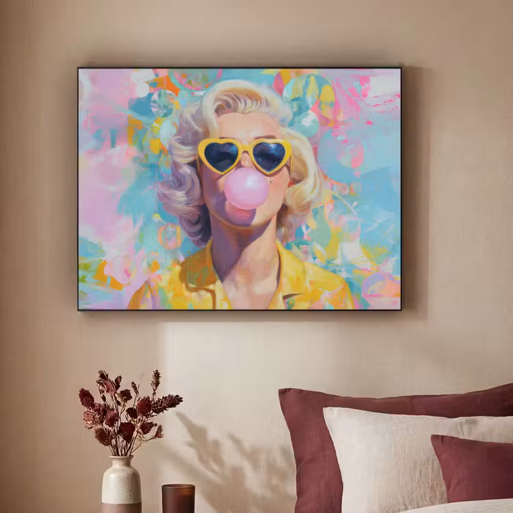 Art Frame - Vrouw - Blond - Roze kauwgom - Kleurrijk - Pastel — 2