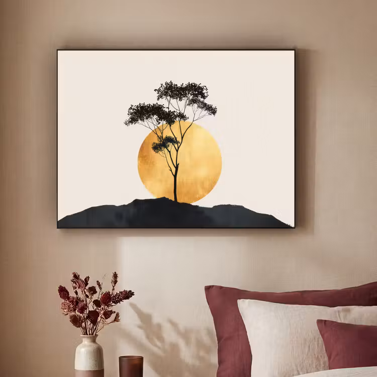 Art Frame - Zwarte boom - Gouden cirkel - Heuvel — 2