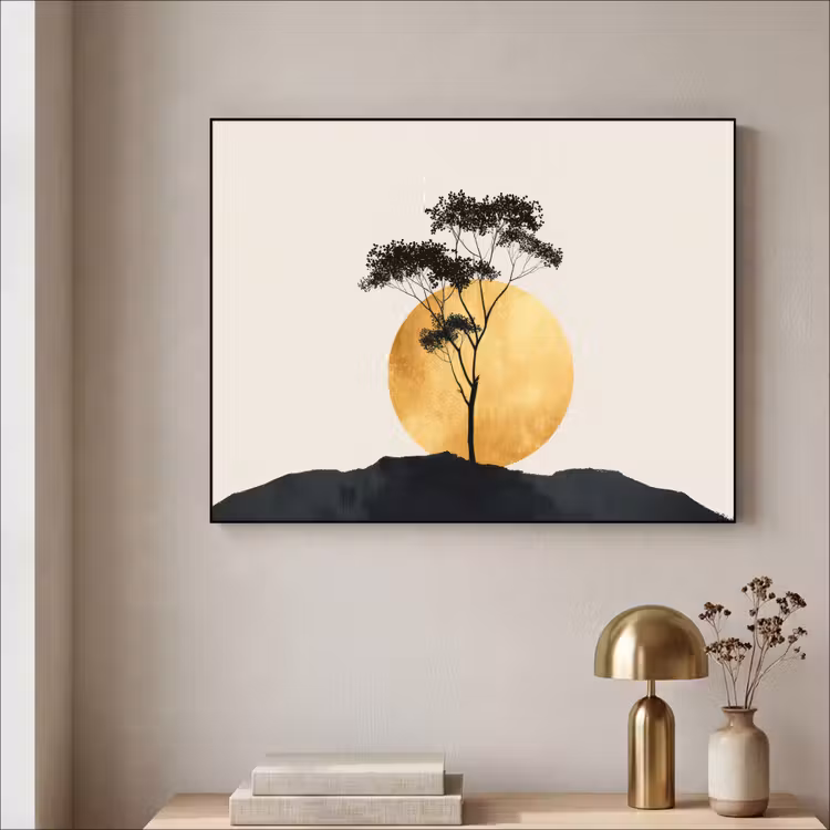 Art Frame - Zwarte boom - Gouden cirkel - Heuvel — 3