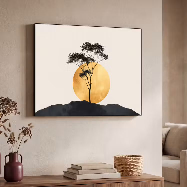 Art Frame - Zwarte boom - Gouden cirkel - Heuvel — 4