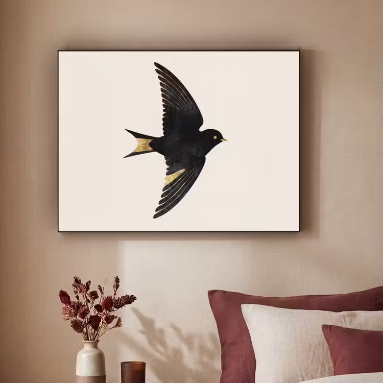 Art Frame - Zwarte zwaluw - Gouden accenten - Lichte achtergrond — 2