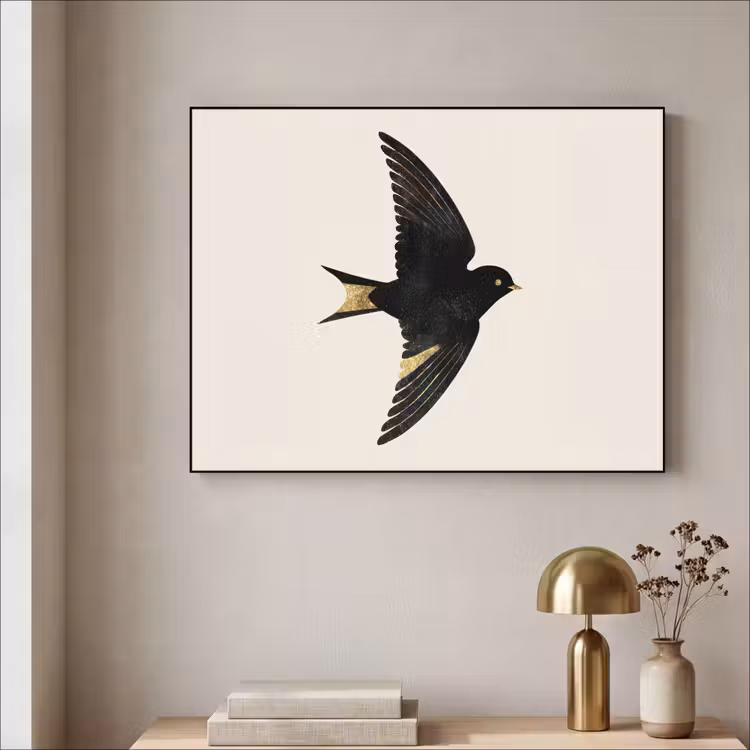 Art Frame - Zwarte zwaluw - Gouden accenten - Lichte achtergrond — 3