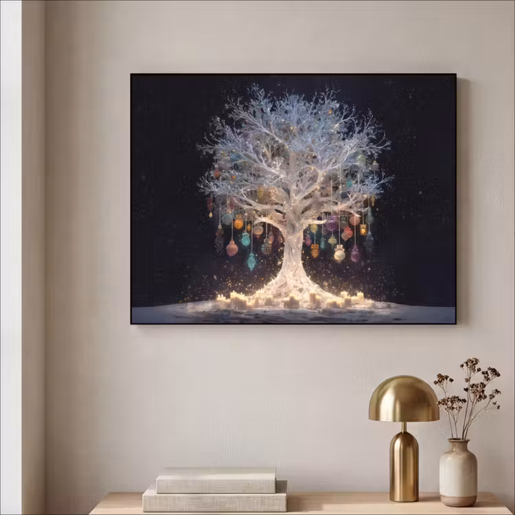Art Frame - Sneeuwboom  - Lichtjes - Wit - Kleurrijk — 3