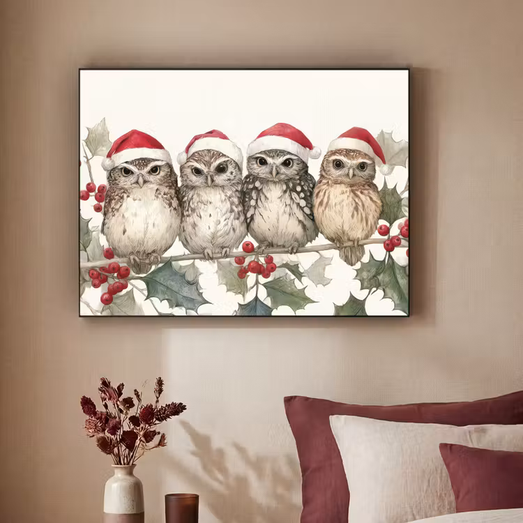 Art Frame - Uilen - Tak - Hulstblaadjes - Kerstmuts — 2