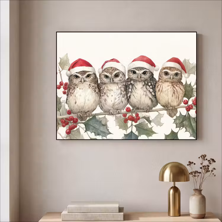Art Frame - Uilen - Tak - Hulstblaadjes - Kerstmuts — 3