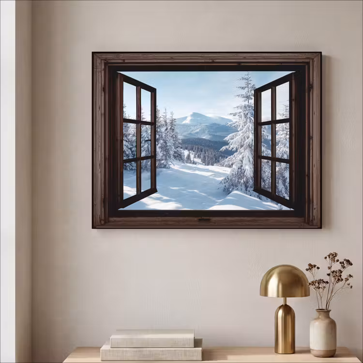 Art Frame - Winter - Landschap - Natuur - Berg - Bomen - Doorkijk - Uitzicht — 3