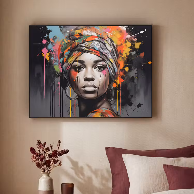 Art Frame - Vrouw - Hoofddoek - Graffiti - Zwart — 2