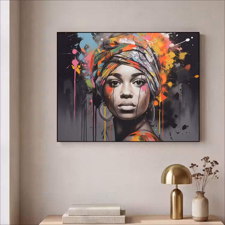 Art Frame - Vrouw - Hoofddoek - Graffiti - Zwart — 3