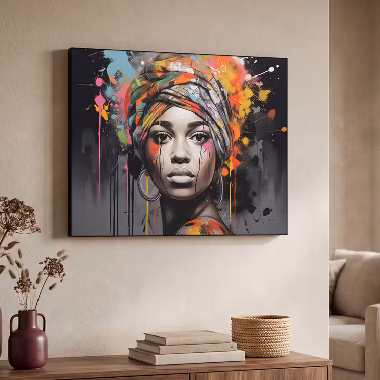 Art Frame - Vrouw - Hoofddoek - Graffiti - Zwart — 4