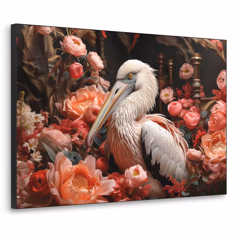 Art Frame - Pelikaan - Dier - Bloemen - Natuur - Botanisch - Roze — 1