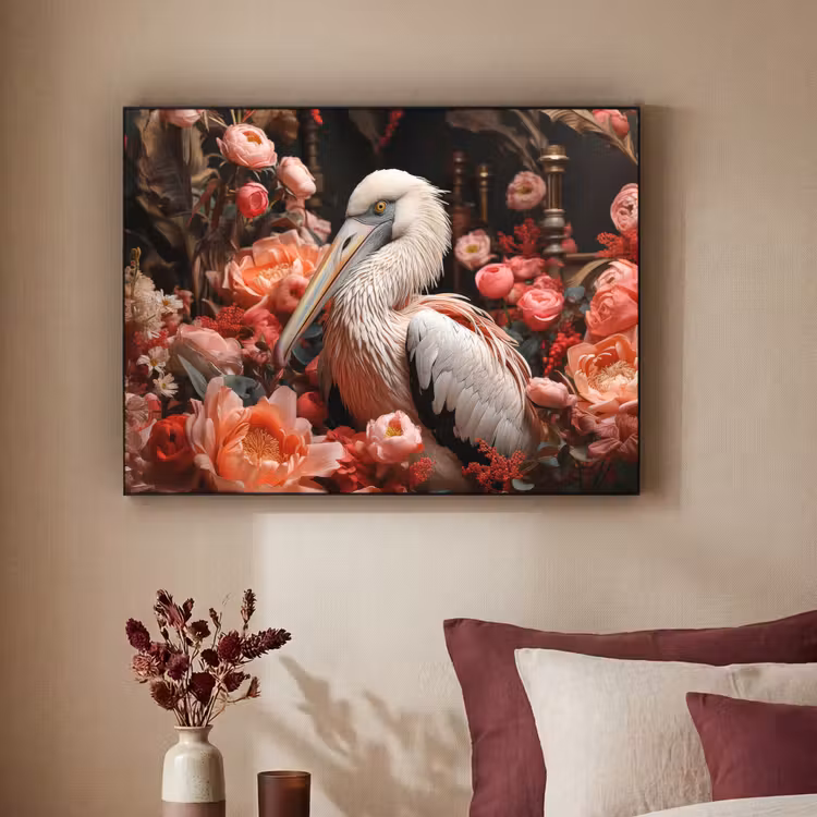 Art Frame - Pelikaan - Dier - Bloemen - Natuur - Botanisch - Roze — 2