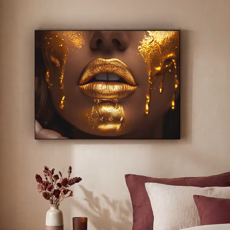 Art Frame - Vrouw - Goud - Gezicht - Verf - Lippen — 2