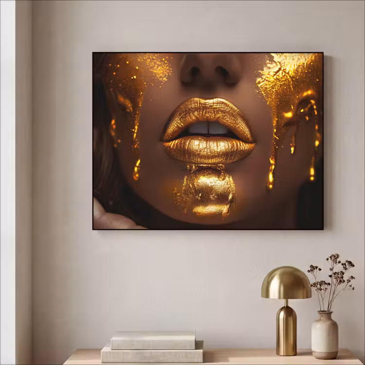 Art Frame - Vrouw - Goud - Gezicht - Verf - Lippen — 3