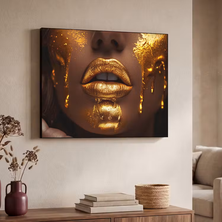Art Frame - Vrouw - Goud - Gezicht - Verf - Lippen — 4