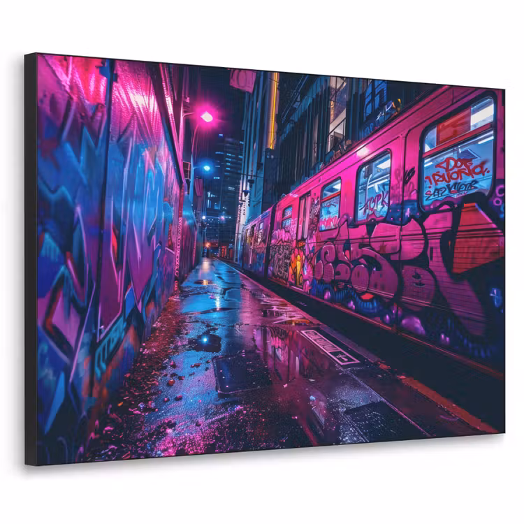 Art Frame - Stad - Neon -  Nacht - Roze - Graffiti — 1