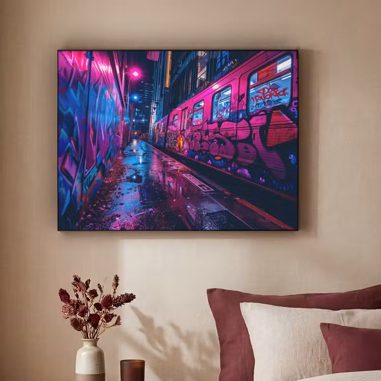 Art Frame - Stad - Neon -  Nacht - Roze - Graffiti — 2