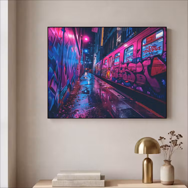 Art Frame - Stad - Neon -  Nacht - Roze - Graffiti — 3