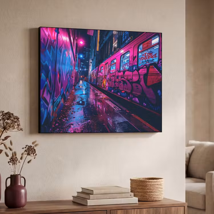 Art Frame - Stad - Neon -  Nacht - Roze - Graffiti — 4
