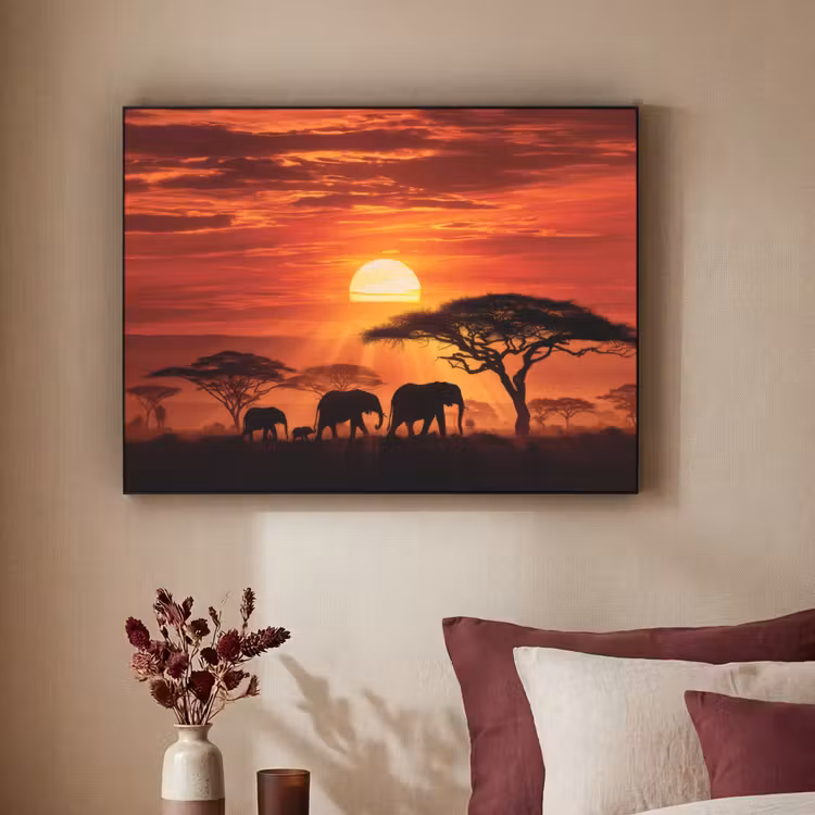 Art Frame - Savanne - Olifanten - Zonsondergang — 2